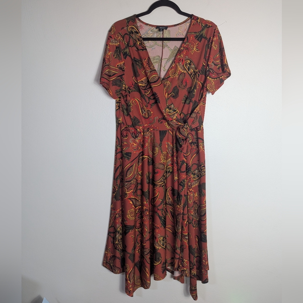 XL Tacera Orange Equestrian Tassel Print Fit & Flare Dress